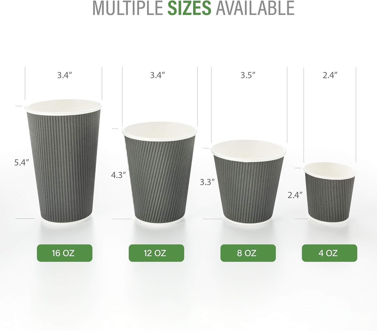 Restaurantware 4 Ounce Ripple Wall Disposable Coffee Cups, 500 Insulated Gray Paper Tumblers with Rolled Rim Design, Lids Sold Separately for Hot Drinks like Tea, Hot Chocolate and More