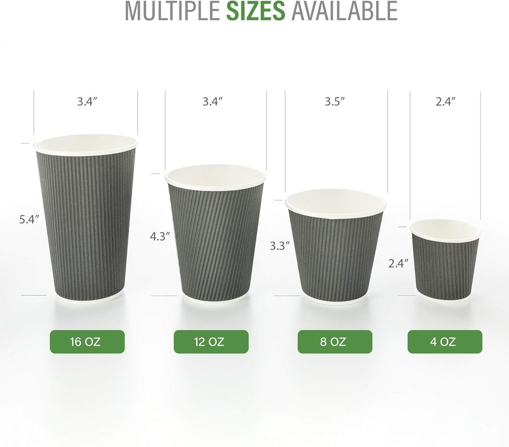 Restaurantware 16 Ounce Ripple Wall Disposable Coffee Cups, 500 Insulated Gray Paper Tumblers with Rolled Rim Design, Lids Sold Separately for Hot Drinks like Tea, Hot Chocolate and More