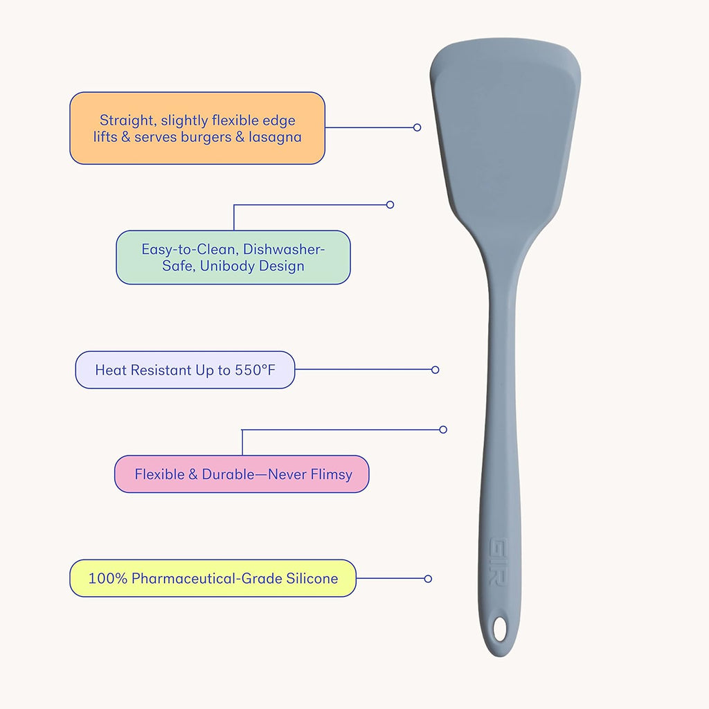 GIR: Get It Right Silicone Spatula Turner - 13-Inch Slate - Heat-Resistant & Non-Stick Core with Flexible Tip - Pancake Flipper - Dishwasher Safe
