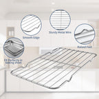 Sheet Pan with Cooling Rack Set [2 Baking Sheets + 1 Baking Rack], Stainless Steel Cookie Sheets for Baking and Wire Rack, Warp Resistant, Heavy Duty, Rust Free, Size 12.4 x 8.46 x 1.77 Inch