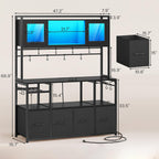 Itaar Bakers Rack with Power Outlet and LED Light, 47.2'' Microwave Stand with Storage, Kitchen Coffee Bar Cabinet with Glass Door, 4 Drawer, Wine Rack, Goblet Holder and 12 Hooks, Black