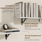 RICHFOCUS Floating Shelves for Wall Decor, 55.1W x 8D Shelves Set of 2, 8 Inch Deep Rustic Wood Shelves Wall Mounted with Brackets, Long Floating Shelves for Living Room Bedroom Kitchen, White