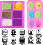Silicone Soap Molds, Oval & Rectangle Soap Bar Mold, 6 Cavities DIY Mould for Homemade Craft Soap, Pudding, Muffin, Chocolate, Brownie, Cornbread, Cheesecake, Cake & Ice Cube - Just Pop Out