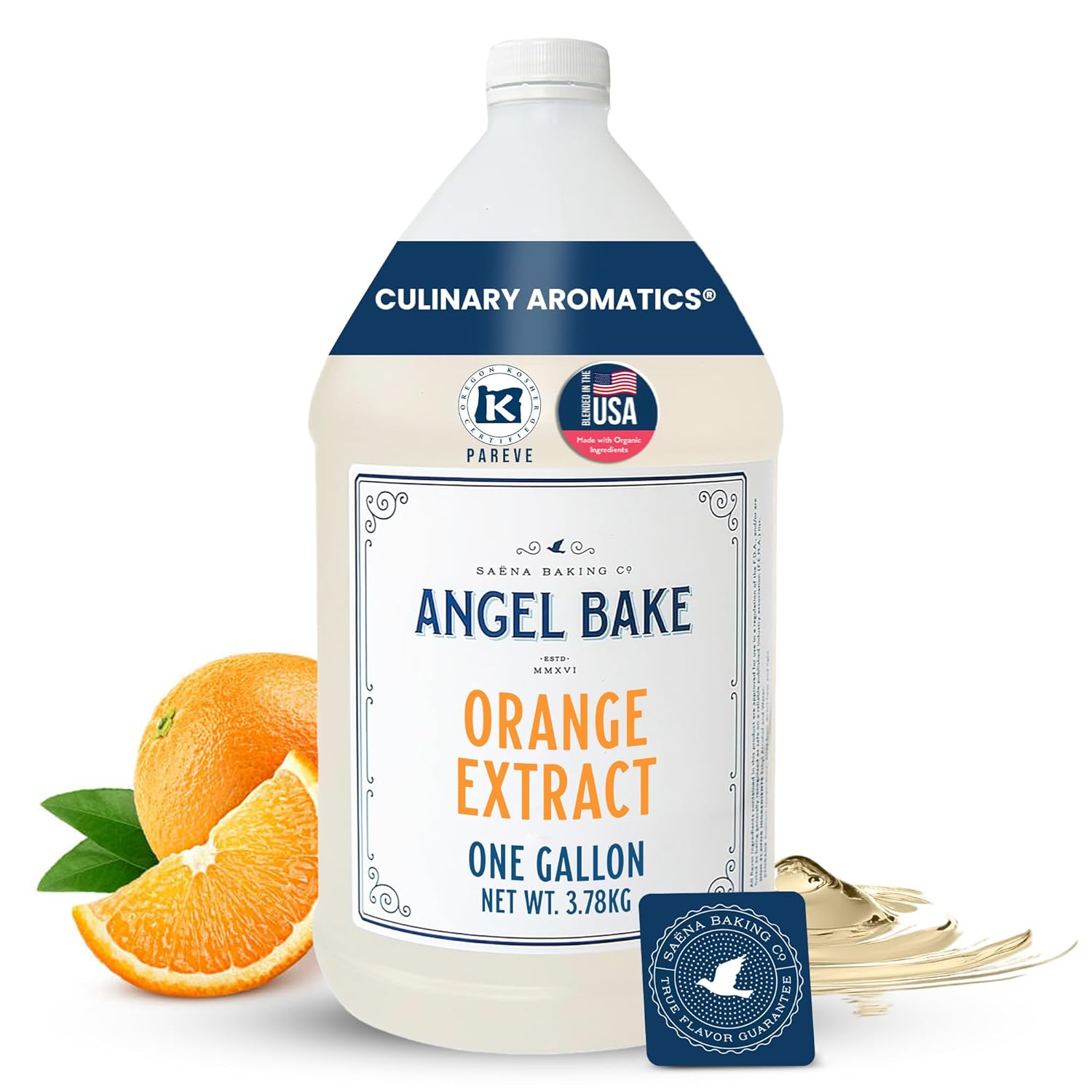 Pure Valencia Orange Extract 5X - Natural Essence for Beverage Formulations, Bulk Manufacturing, Professional Food Developers - Kosher Certified, Vegan, Gluten-Free, Keto Friendly (1 Gallon)