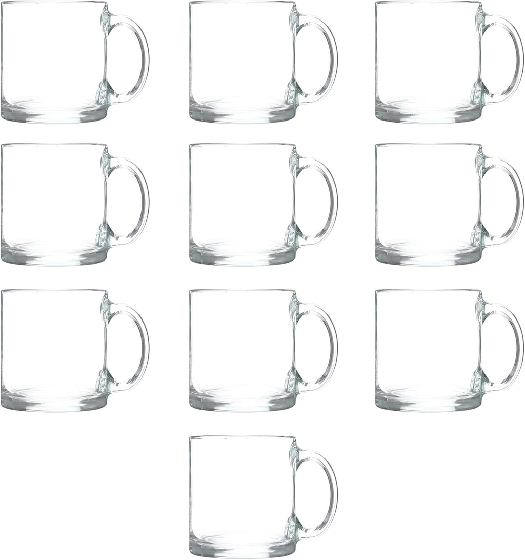 Libbey Clear Glass Coffee Mugs 13 oz. Set of 10, Bulk Pack - Perfect for Coffee, Tea, Espresso, Hot Cocoa, Other Beverages - Clear Bottom