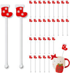 30 Pcs Christmas Drink Stirrers Xmas Stir Stick Holiday Coffee Swizzle Stick Reusable Plastic Hot Cocoa Bar Chocolate Decoration Cocktail Mixer(Christmas Socks,Retro Color)