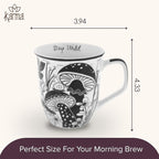 Karma Gifts 14 oz Black and White Boho Mug Mushroom - Cute Coffee and Tea Mug - Ceramic Coffee Mugs for Women and Men