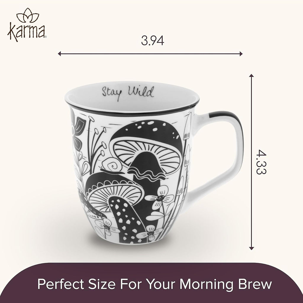 Karma Gifts 14 oz Black and White Boho Mug Celestial - Cute Coffee and Tea Mug - Ceramic Coffee Mugs for Women and Men