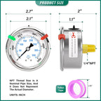0-5000psi Stainless Steel Glycerin Liquid Filled Pressure Gauge 1/4" NPT 2.5" Face Dial Center Back Mount, for Water, Oil and Air Pressure Testing (with Range Mark Pointer)