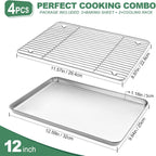 Stainless Steel Baking Sheets with Rack, HKJ Chef Cookie Sheets and Nonstick Cooling Rack & Baking Pans for Oven & Toaster Oven Tray Pans, Rectangle Size 12.5L x 10W x 1H inch & Non Toxic & Healthy