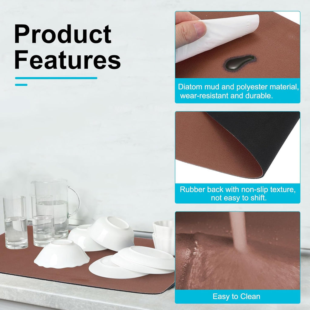 uxcell Silicone Mats for Kitchen Counter, 15.7" x 11.8" Non-Slip Countertop Protector Mat Heat Resistant Coffee Mat Waterproof Table Placemat, Brown