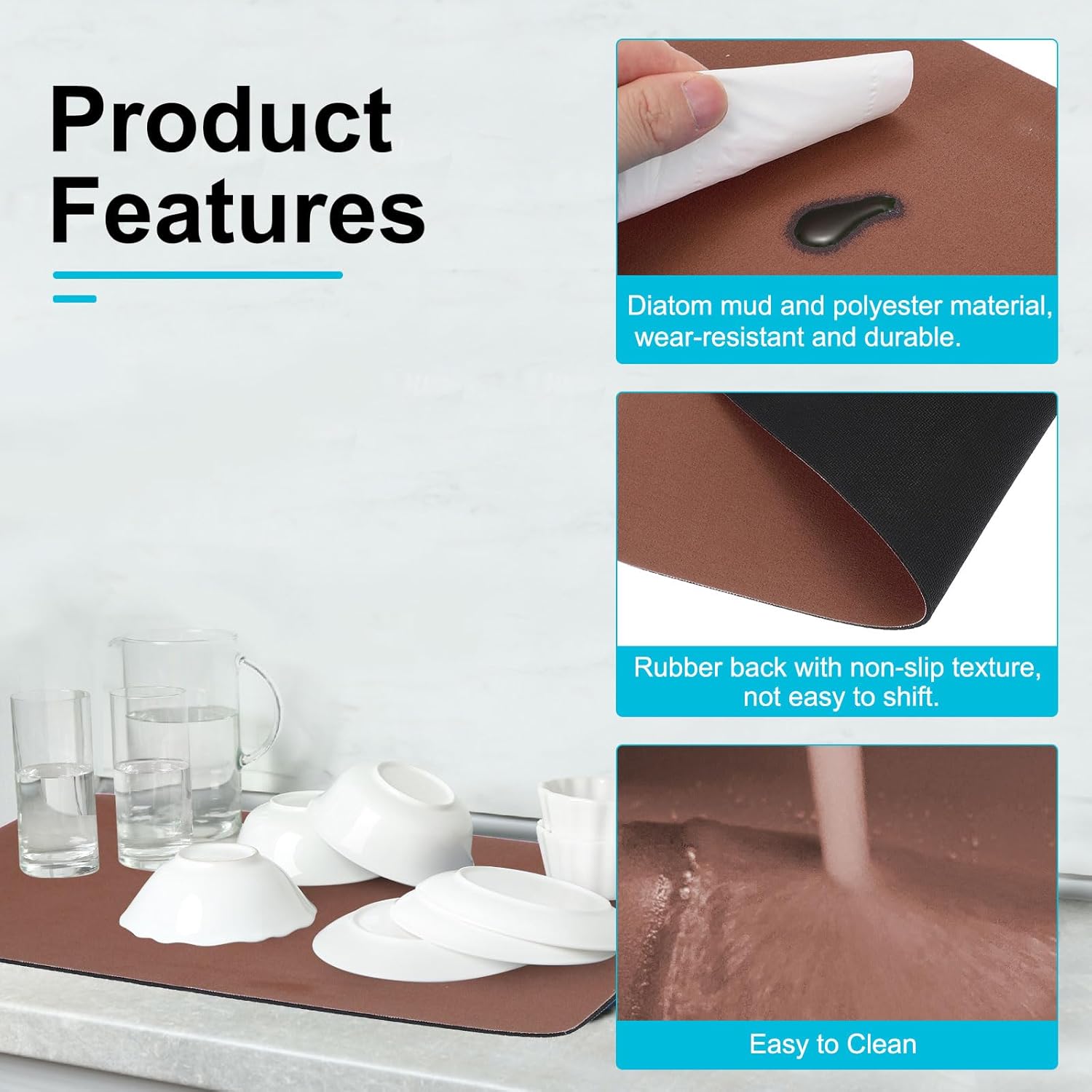 uxcell Silicone Mats for Kitchen Counter, 23.6" x 15.7" Non-Slip Countertop Protector Mat Heat Resistant Coffee Mat Waterproof Table Placemat, Brown