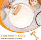 2Pcs Pizza Dough Roller & Dough Docker, Wood Rolling Pin Stainless Steel Dough Hole Puncher for Pizza, Pie, Pastry, Bread, Pasta, Cookie, Crust