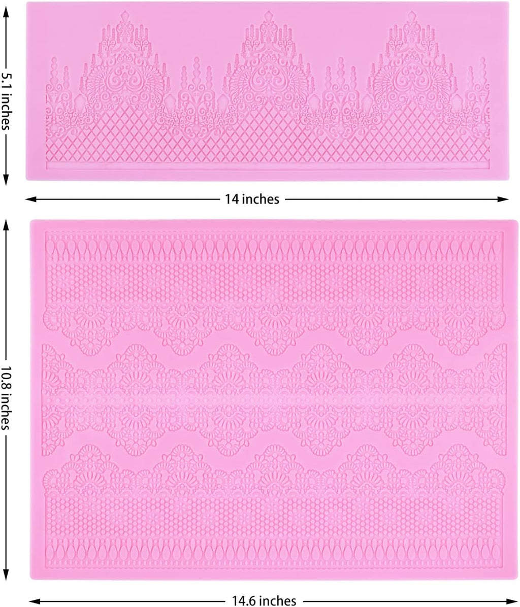 Embossing Lace Fondant Molds, Multi Circle Flowers Lace Mat Wedding Cake Decoration Tool, Rattan Shaped Cupcake Mat Silicone Molds Set of 2