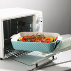 Sweejar Ceramic 13 x 9 Baking Pan, Cake Baking Dish for Brownie, Porcelain Striped Casserole Dishes for Oven with Handle for Lasagna, Family Dinner(Turquoise)