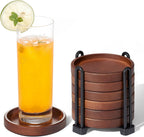 Set of 6 Wooden Coasters With Holder - Coffee Table Coasters for Drinks, Modern Home Decor, Dining Table Decorative Set, Cute Beer Bar Rustic Outdoor Wood Coaster