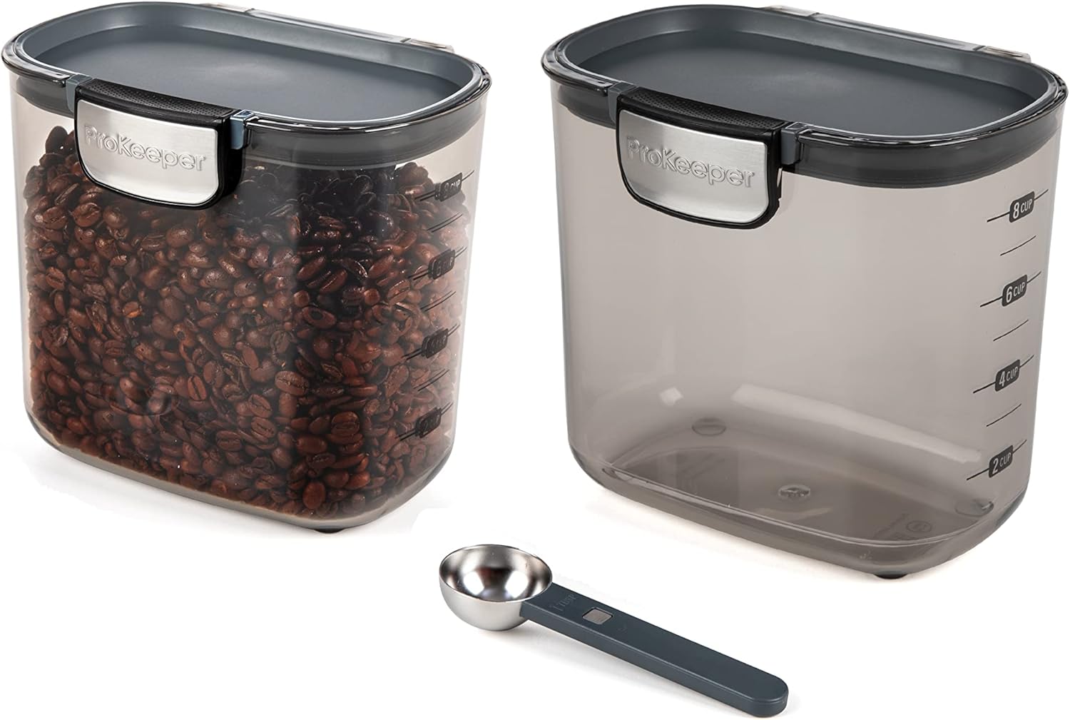 Progressive International ProKeeper+ Clear Plastic Airtight Food Baker's Kitchen Storage Organization Container Canister Set with Magnetic Accessories, 2- Piece Set (Coffee 2-Quart)