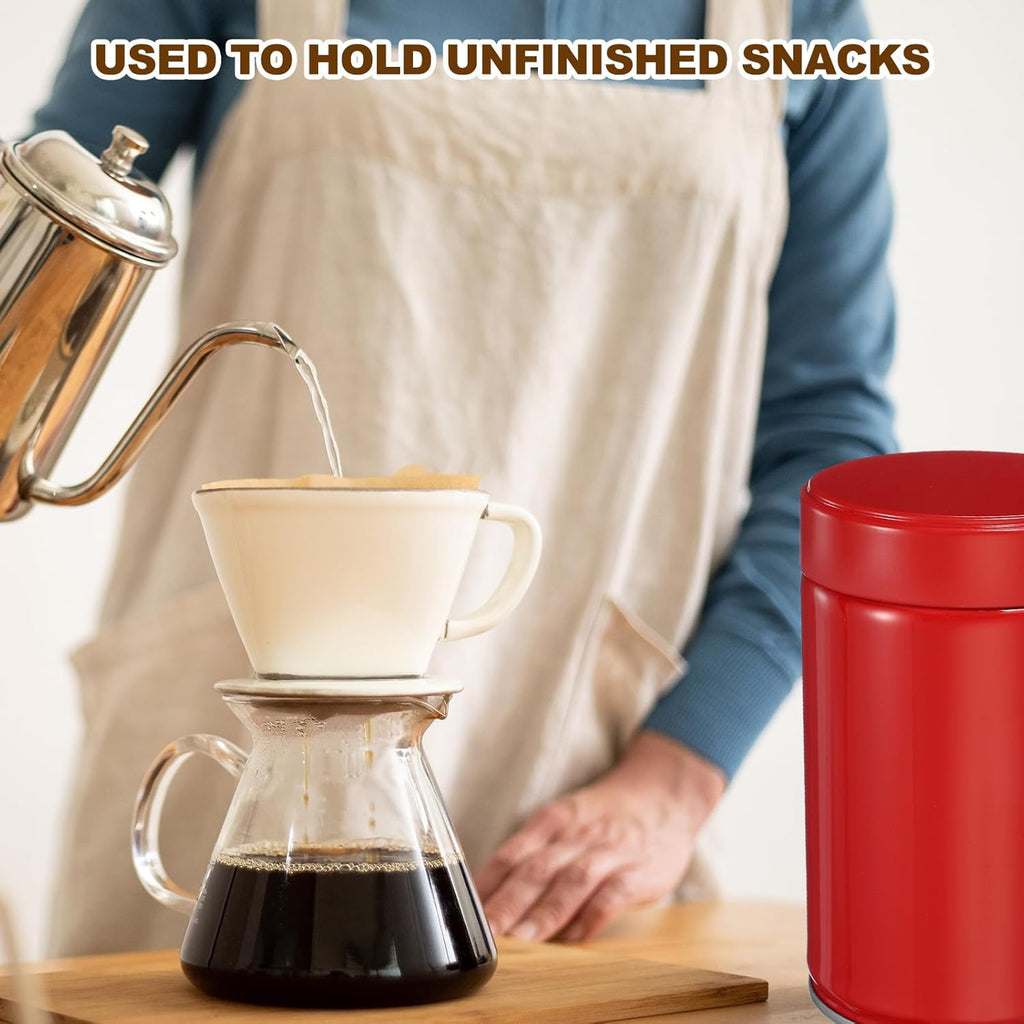 uxcell 2Pcs Round Tea Canisters, 5" x 3" Airtight Metal Tea Containers for Loose Tea, Coffee Beans, Spices - Durable, Compact, and Stylish Storage Tea Tin (Red)