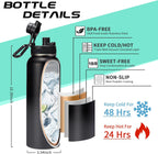 Vacuum Insulated Water Bottle 40oz - w/Straw Lid & Spout Lid, Carrier Bag, Paracord Handle, Bottle Boot, Stainless Steel Water Bottle for Adults, Wide Mouth Thermo Bottle Flask Cold-48H Hot-24H
