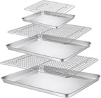 P&P CHEF 17.5 + 16 + 10.4 Inch Baking Sheet and Rack Set, Stainless Steel Cookie Sheets Oven Baking Pans Trays with Cooling Racks for Cooking & Roasting, Oven & Dishwasher Safe, (6Pcs)