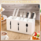 Suzile Acrylic Cutlery Storage Organizer Bin Silverware Caddy Countertop Knife Spoon and Fork Holder Kitchen 3 Section Tableware Storage Box for Cabinet Indoor Home Flatware Dining Room(White,L)