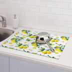 Tropical Lemon Leaves Dish Drying Mat, Highly Absorbent Microfiber Kitchen Counter Pad Reusable Washable, 18*24"