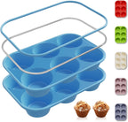 2 Pack 6 Cups Jumbo Muffin Pan with Metal Reinforced Frame Silicone Molds Cupcake Cake Baking Pans Oven Safe Silicone Molds Cookie Muffin Pan Tin Best Baking Sheets Non Toxic Clearance