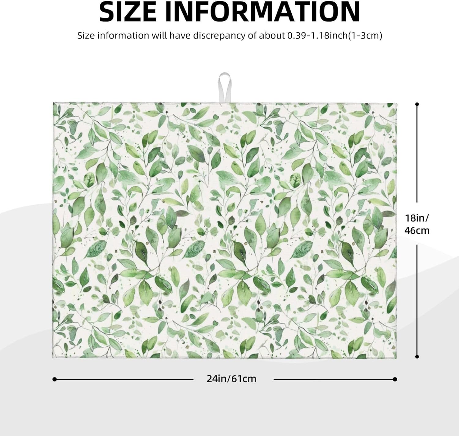 Green Leaves Dish Drying Mat, Highly Absorbent Microfiber Kitchen Counter Pad Reusable Washable, 18*24"