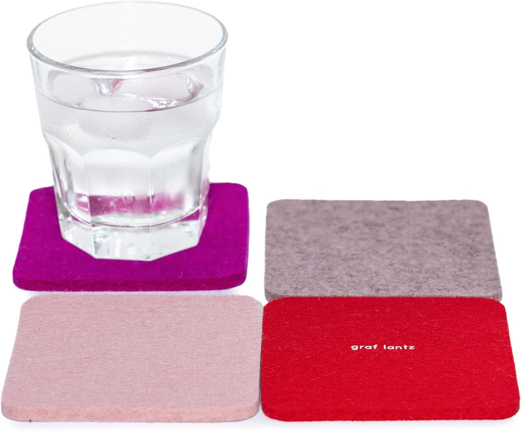 Graf Lantz - Bierfilzl Merino Wool Square Coasters Set of 4 - Love (4"x4"x5mm) - Absorbs 30% of Weight - Natural German Wool - Heat Resistant, Sustainable, Reusable - Home Decor, Coffee Table Decor