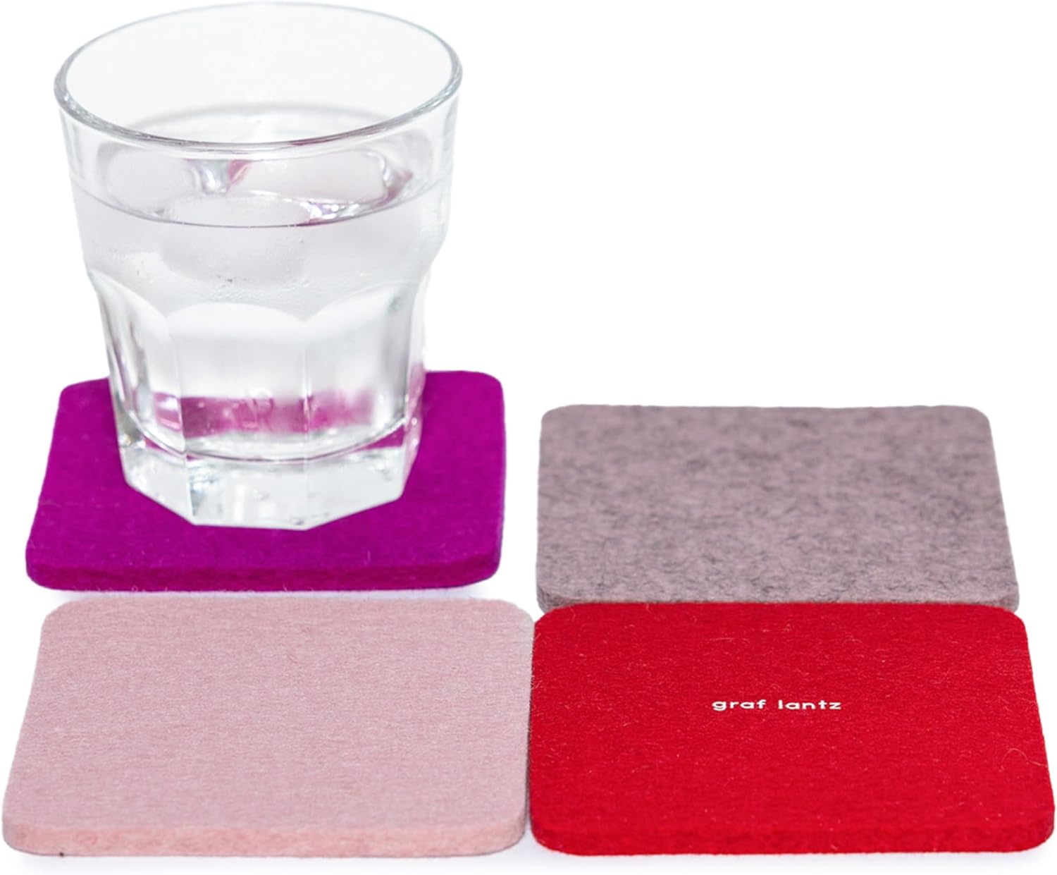 Graf Lantz - Bierfilzl Merino Wool Square Coasters Set of 4 - Love (4"x4"x5mm) - Absorbs 30% of Weight - Natural German Wool - Heat Resistant, Sustainable, Reusable - Home Decor, Coffee Table Decor