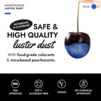 MONÉGASQUE Blue Edible Glitter for Drinks 15g – Halloween Edible Glitter for Cakes & Cocktails - Blue Luster Dust for Cocktail, Cake Decorating, & Food Spray - Strawberries & Drink Shimmer Decorations