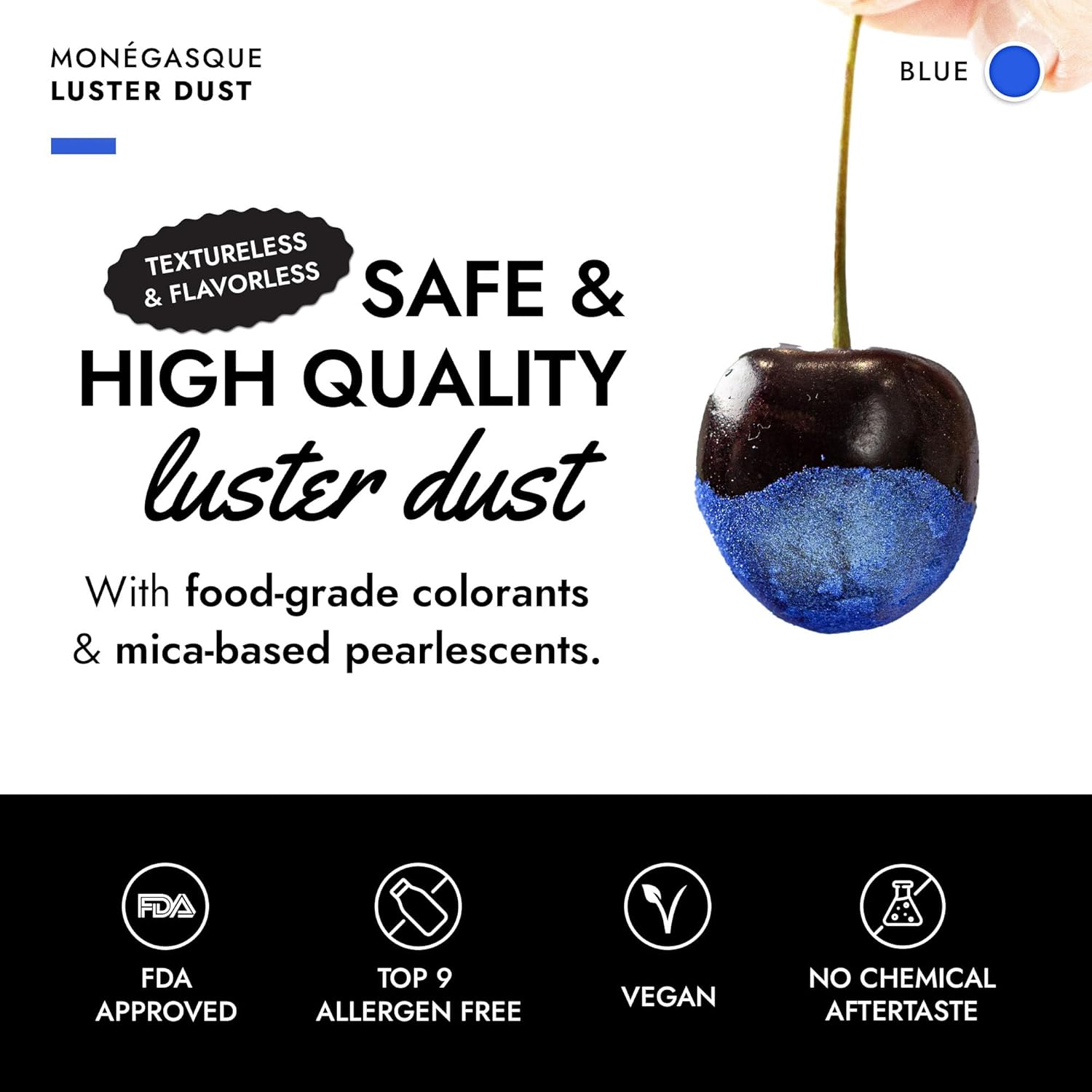 MONÉGASQUE Blue Edible Glitter for Drinks 7g – Edible Glitter for Cakes - Blue Luster Dust for Drinks, Cocktail, Cake, & Strawberries - Drink, Food Decorations, & Cake Decorations Spray Sparkles