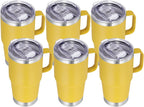 VEGOND 20 oz Tumbler Bulk with Handle Lid and Straw, Stainless Steel Insulated Travel Coffee Mug Set, Spill Proof Double Wall Metal Tumblers Cups, Yellow 6 Pack