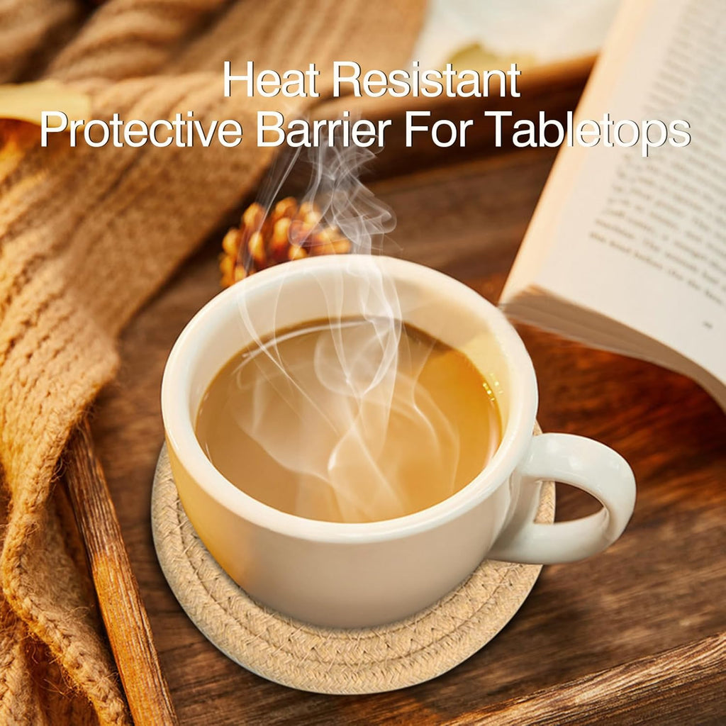 4.8IN Woven Drink Coasters Set of 4, Thick Absorbent Coasters, Boho Cotton Neutral Handmade Coaster, Table OOffice Desk Decor Posavasos for Coffee Cups with Giftbox (Multicolored, 4.8inch)