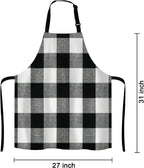 Black and White Buffalo Plaids Bib Apron with Adjustable Neck for Men Women,Suitable for Home Kitchen Cooking Waitress Chef Grill Bistro Baking BBQ Cobbler Apron