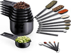 Wildone Black Measuring Cups & Spoons Set of 21 - Includes 7 Stainless Steel Nesting Measuring Cups, 8 Measuring Spoons, 1 Leveler & 5 Mini Measuring Spoons, Ideal for Dry & Liquid Ingredients