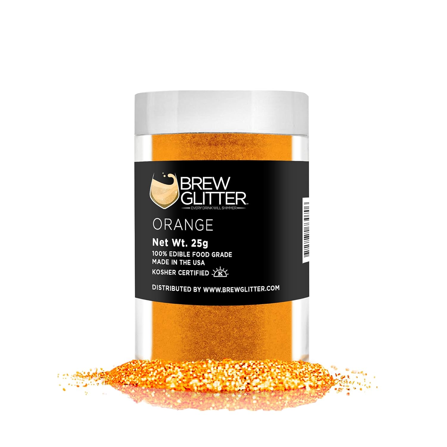 Orange BREW GLITTER Edible Glitter For Drinks, Cocktails, Beer, Garnish Glitter & Beverages | KOSHER & HALAL Certified | 100% Edible & Food Grade | Vegan, Gluten, Nut Free (25g, Orange)