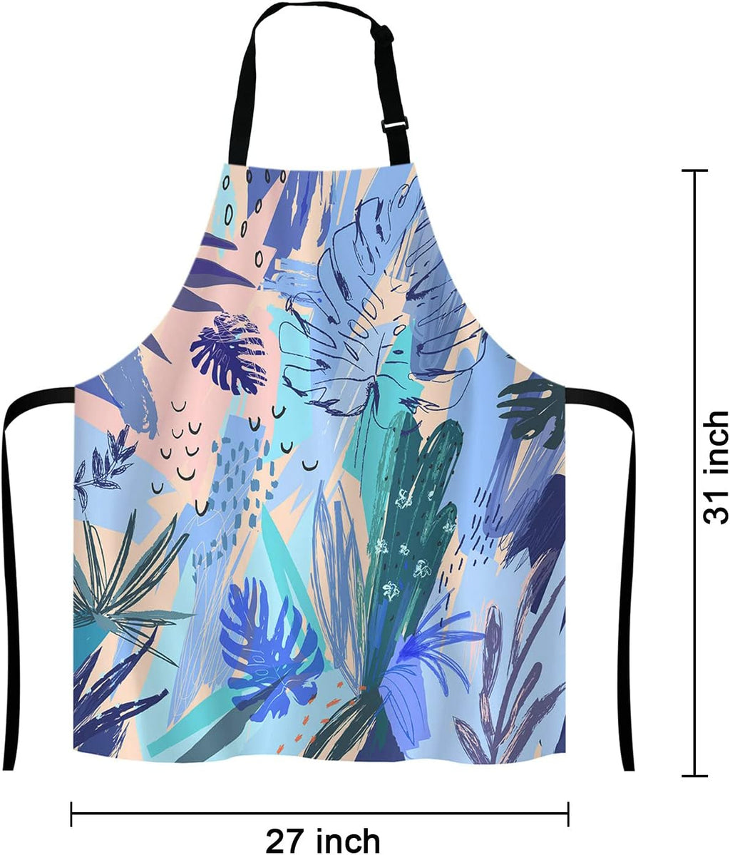 Watercolor Tropical Flower Bib Apron with Adjustable Neck for Men Women,Suitable for Home Kitchen Cooking Waitress Chef Grill Bistro Baking BBQ Apron