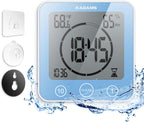 KADAMS Shower Clock Waterproof Bathroom Timer – Digital Wall Clock with Countdown, Magnetic Kitchen Clock with Temperature & Humidity, Suction Cup for Kids Shower Spa Sauna Cook Bath, Blue