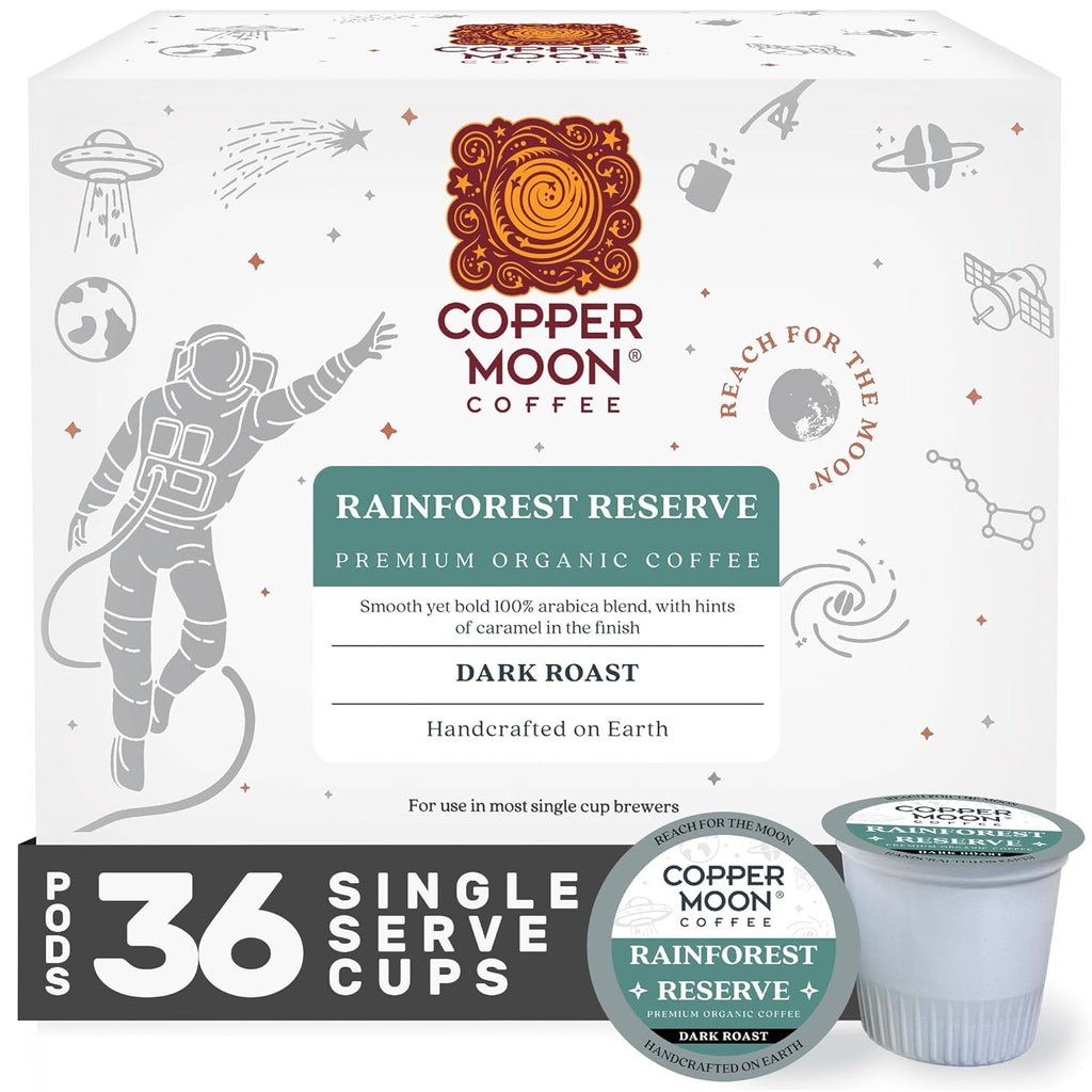 Copper Moon Single Serve Coffee Pods for Keurig K-Cup Brewers, Dark Roast, Rainforest Reserve Blend, 36 Count