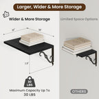 RICHFOCUS 12 Inch Deep Floating Shelves for Wall, 16" W x 12" D Black Wood Wall Shelves Set of 2, Wide Floating Shelves for Living Room, Bedroom, Kitchen, Bathroom and Decor Storage, Black