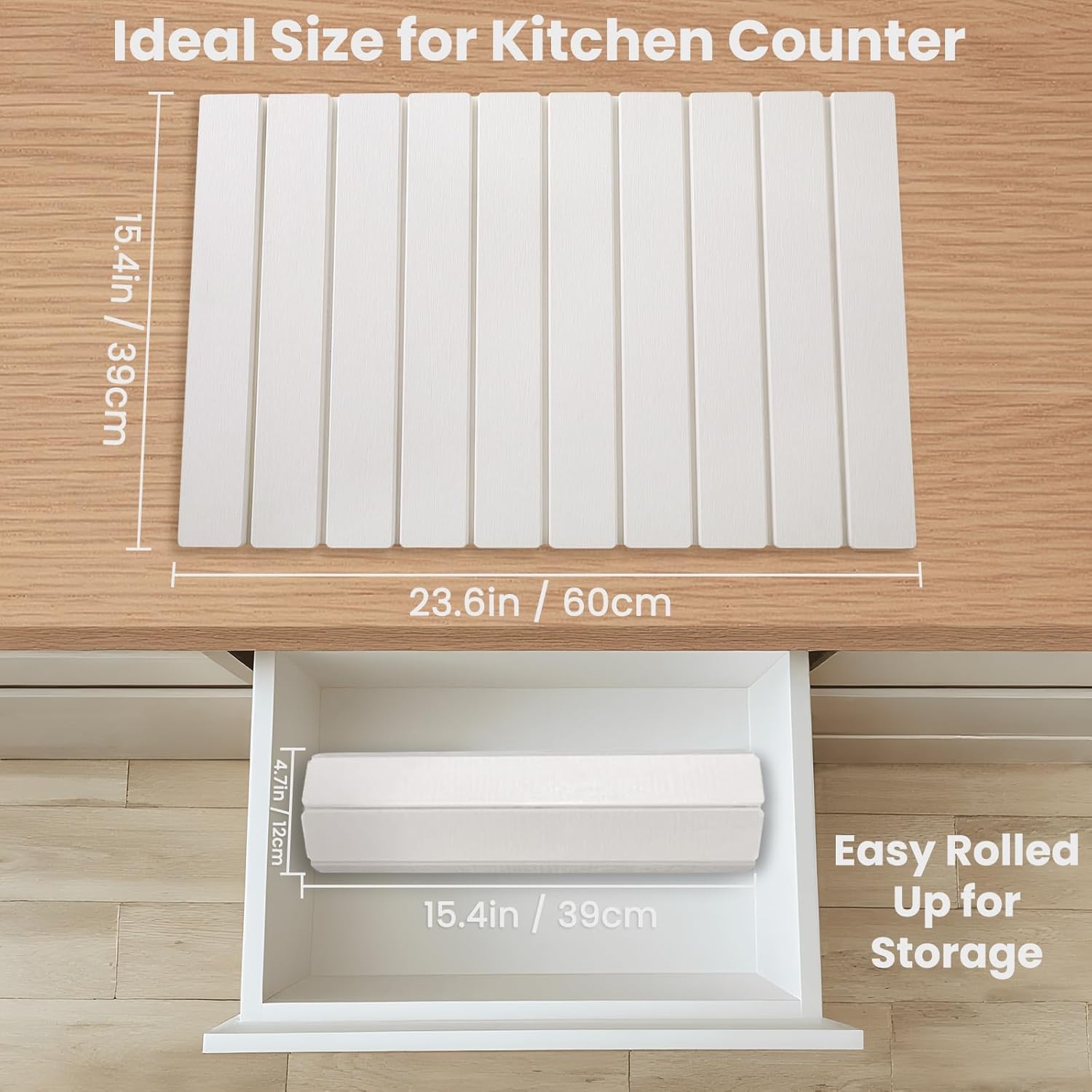 Stone Drying Mat for Kitchen Counter, Roll-Up Stone Dish Drying Mat, Large Fast Drying Kitchen Mat, Diatomaceous Earth Dish Mat Drying Kitchen Mat (White)