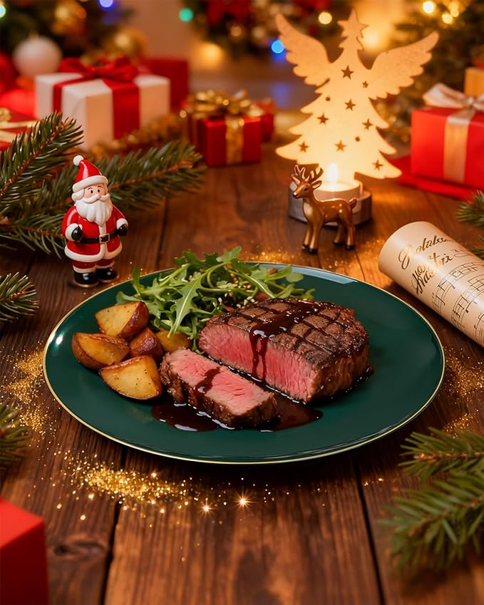 PULOTE 200PCS Green Plastic Plates - Heavy Duty Green Disposable Include 100 Each (10 inch Dinner & 7 inch Dessert) Plates for Christmas Party