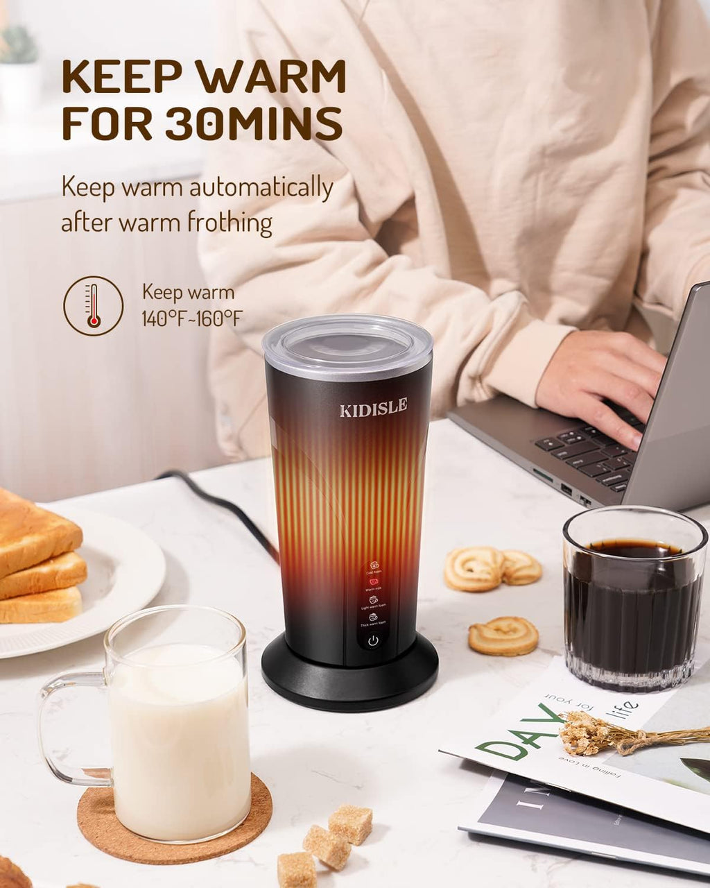 4-in-1 Electric Milk Frother and Steamer, Milk Steamer and Cold Foam Maker, Hot Chocolate Maker, Frother for Coffee, Latte, Macchiato, Cappuccino, BPA Free, Black