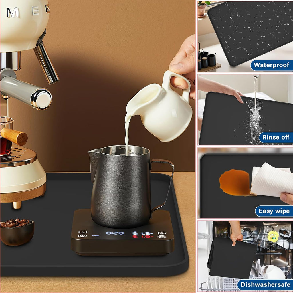 Silicone Coffee Mat - Removable Bar Mat with Concave and Convex Design, Leak-Proof and Non-Slip, Suitable for Use Under the Coffee Machine to Keep the Countertop Clean (Black31.5"x17")