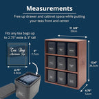 AllSpice Tea Organizer Rack with 9 Tins & 160 Magnetic Labels – Perfect for Bagged & Loose Leaf Tea Organization - Walnut