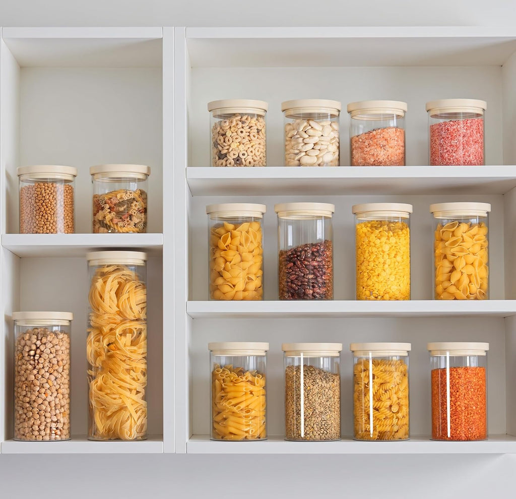 Urban Green Glass Food Storage Jar with Glass Lid, Food Canister Set with Airtight Lids, Pantry Storage Jar for Kitchen Organization. Food Storage Containers in Pack of 6, 16oz.