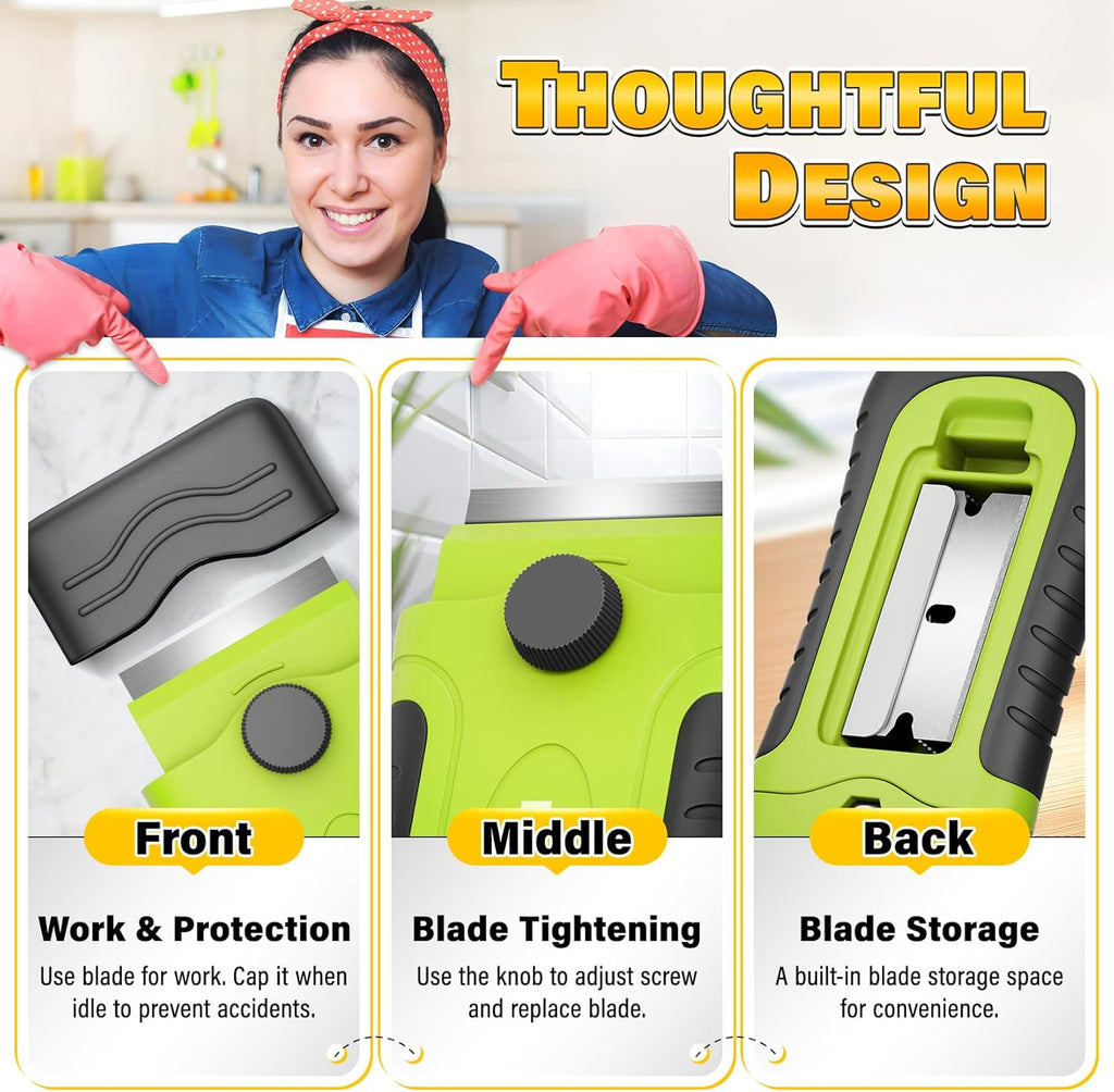 DIYSELF 2 Pack Razor Blade Scraper with 30 Pcs Spare Blades, Heavy Duty Scraper Tool, Scraper for Cleaning, Glass Top Stove, Paint Scraper, Razor Scraper, Glass Scraper, Oven Scraper