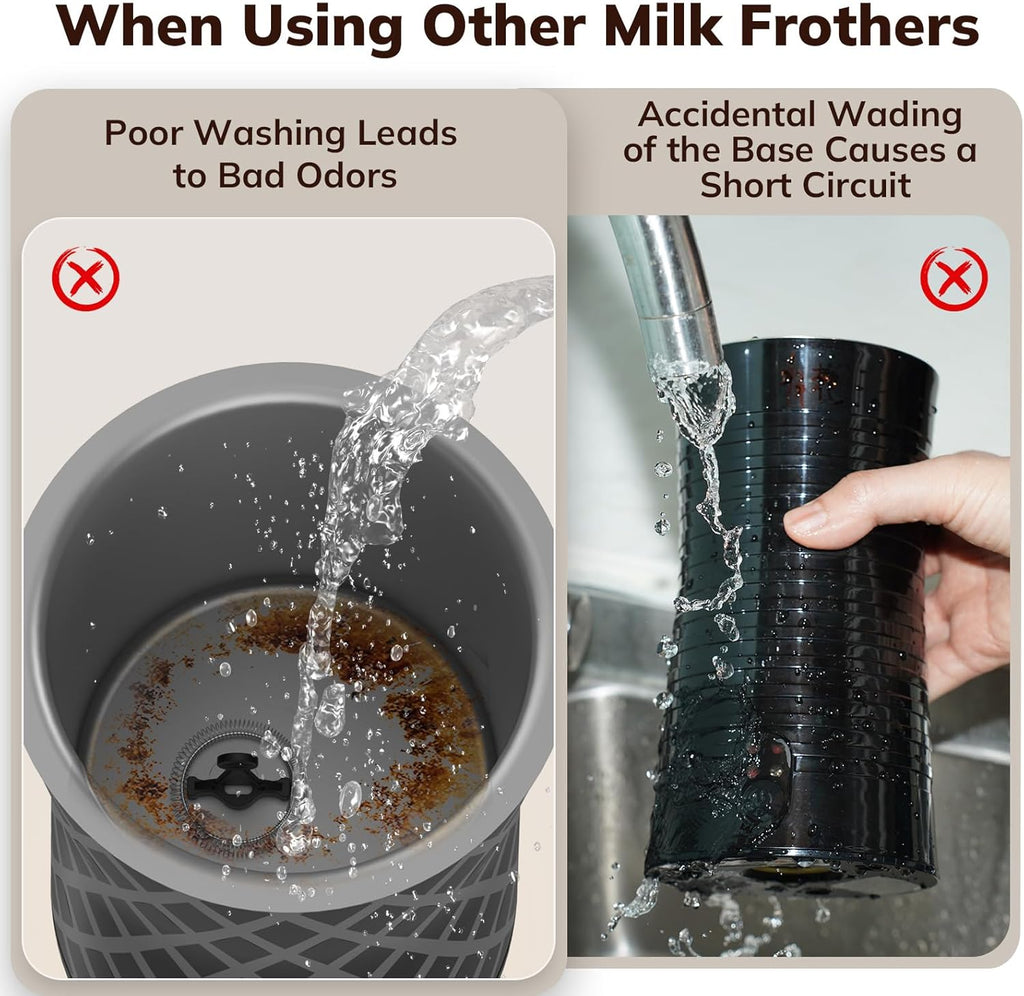 Large Electric Milk Frother and Steamer, 16.9oz/500ml Milk Steamer and Frother for Latte or Hot Chocolate, Dishwasher Safe, 6 Functions, Enjoy Perfect Milk Froth in 2 Min (Black-Stainless Steel)