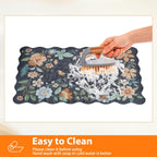 Scalloped Bohemian Coffee Bar Mat Dish Drying Mats for Kitchen Counter, Kitchen Decor,(16"x24", Black)